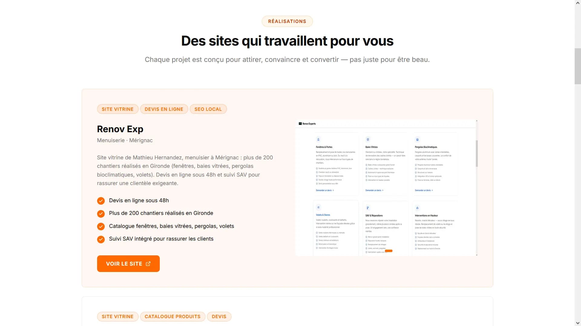 Section projets portfolio personnel