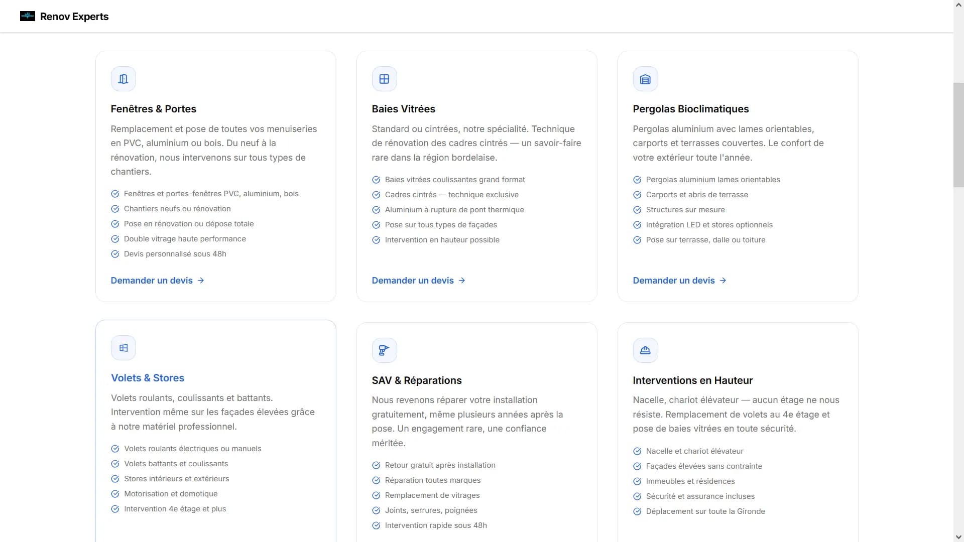 Formulaire de devis en ligne Renov Exp