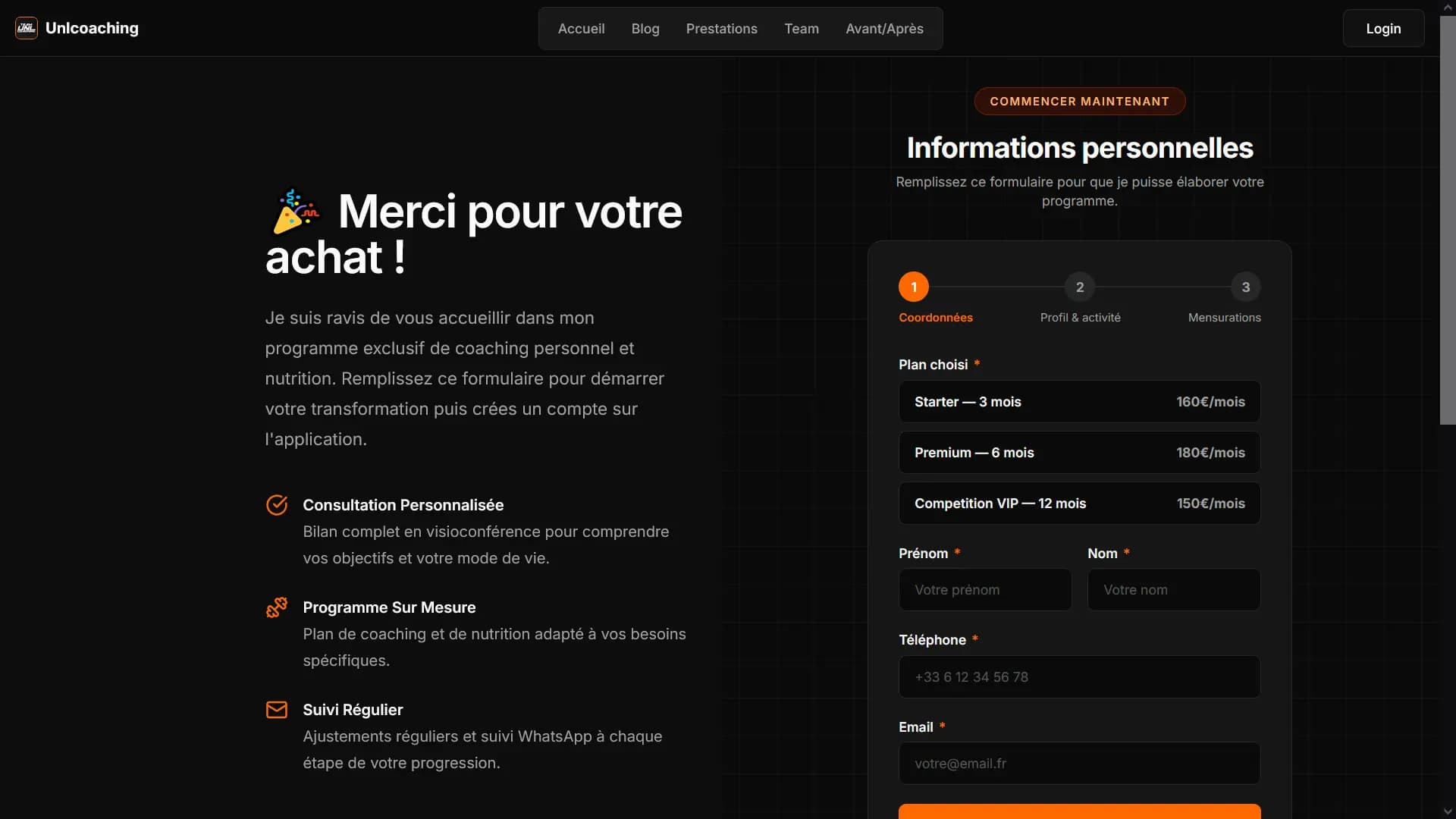 Page services coaching sportif personnalisé